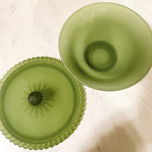 Vintage Green Frosted Glass Jar - Picture 2 of 4